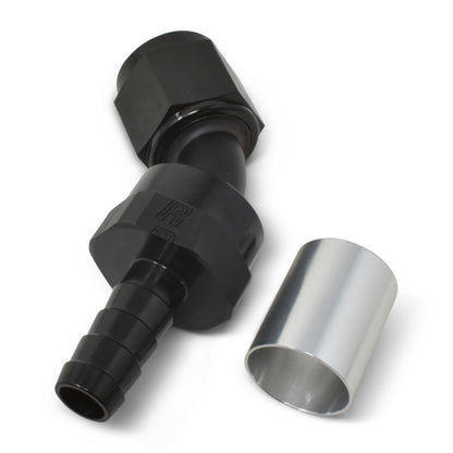 Russell -6 AN Crimp-On 45° Hose End - Black / Silver 610473 Photo - out of package