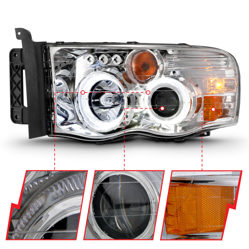 ANZO 2002-2005 Dodge Ram 1500 Projector Headlights w/ Halo Chrome Clear Amber 111491 111491 Photo - Unmounted