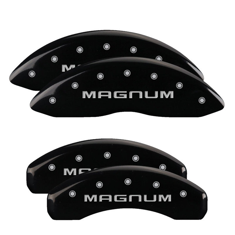 MGP 4 Caliper Covers Engraved Front & Rear Magnum Black finish silver ch 12088SMGMBK 12088SMGMBK Photo - Primary
