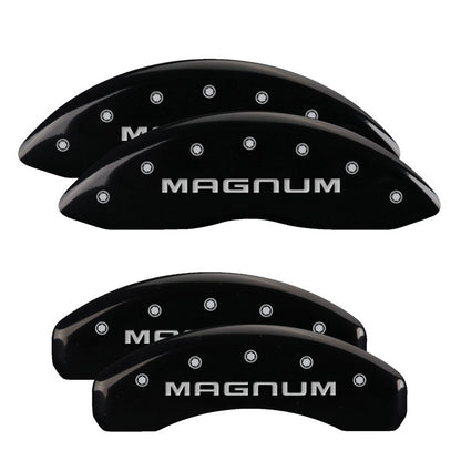 MGP 4 Caliper Covers Engraved Front & Rear Magnum Black finish silver ch 12088SMGMBK 12088SMGMBK Photo - Primary
