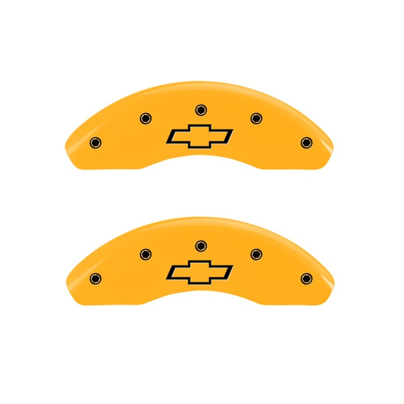 MGP Front set 2 Caliper Covers Engraved Front Bowtie Yellow finish black ch 14208FBOWYL 14208FBOWYL Photo - Primary