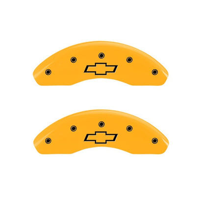 MGP Front set 2 Caliper Covers Engraved Front Bowtie Yellow finish black ch 14208FBOWYL 14208FBOWYL Photo - Primary
