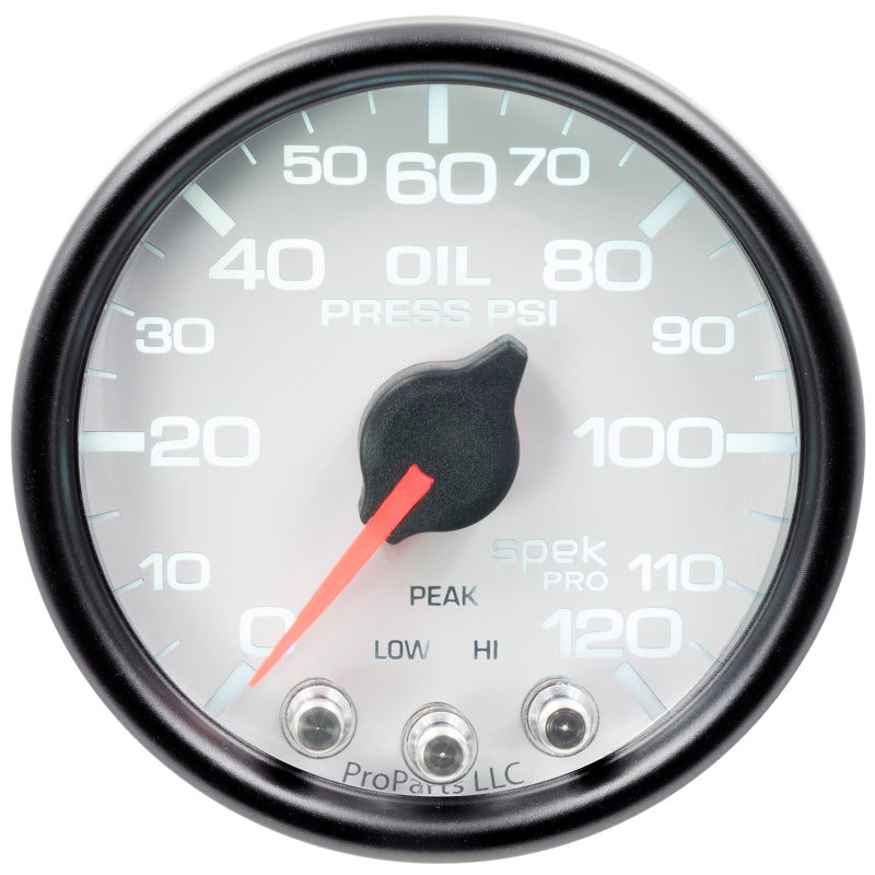 Autometer Spek-Pro Gauge Oil Press 2 1/16in 120psi Stepper Motor W/Peak & Warn Wht/Blk P32512 P32512 User 2