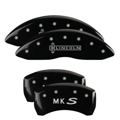 MGP 4 Caliper Covers Engraved Front Lincoln Engraved Rear MKS Black finish silver ch 36019SLCSBK 36019SLCSBK Photo - Primary