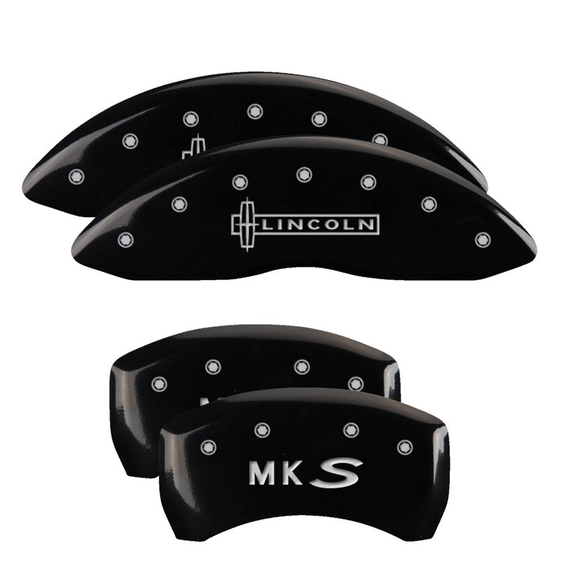 MGP 4 Caliper Covers Engraved Front Lincoln Engraved Rear MKS Black finish silver ch 36019SLCSBK 36019SLCSBK Photo - Primary