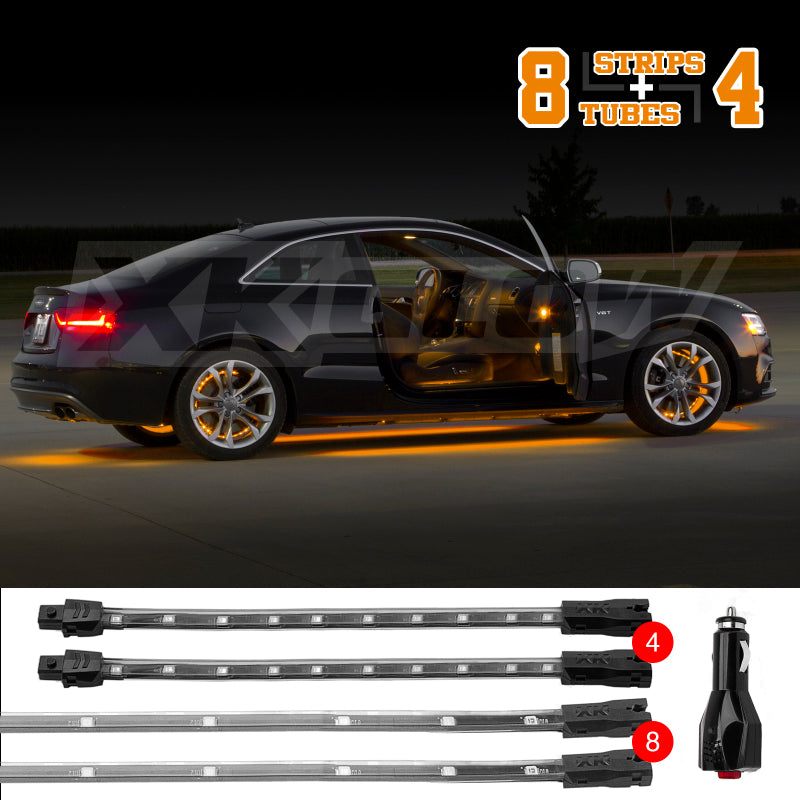 XKGLOW XK Glow Strip Single Color Underglow LED Accent Light Car/Truck Kit Amber - 8x24In Tube + 4x8In XK041005-A XK041005-A User 1