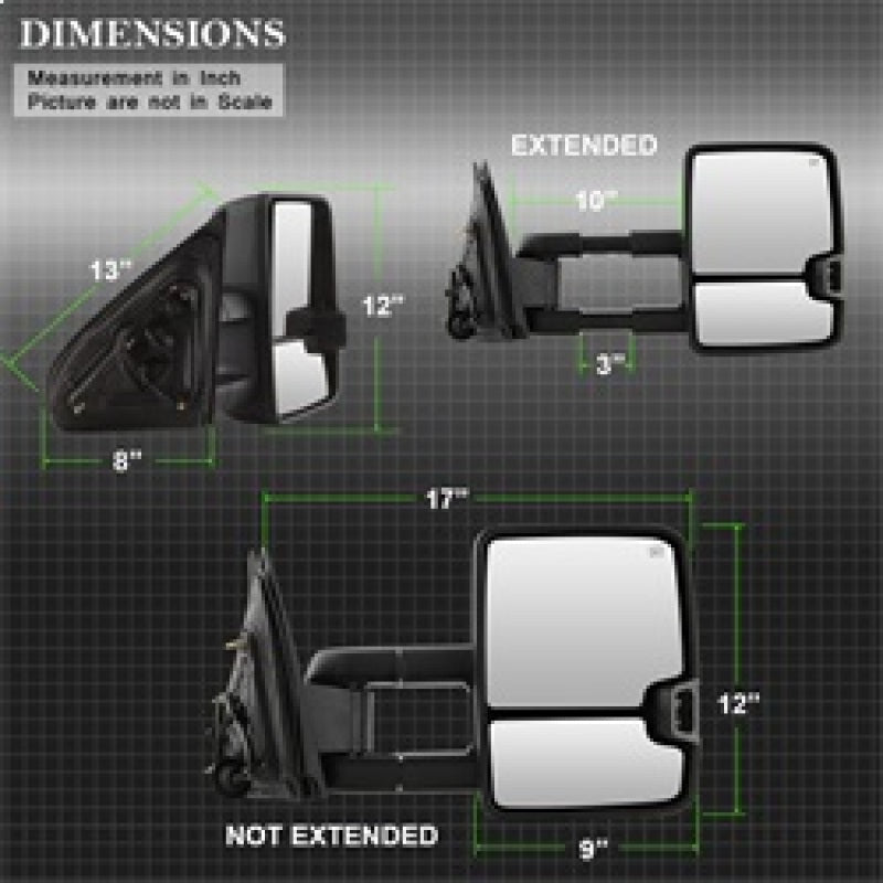 SPYDER xTune Chevy Silverado 14-16 Heated Amber LED Signal Telescoping Mirrors MIR-CSIL14S-G2-PWH-AM-SET 9936708 9936708 Photo - Unmounted