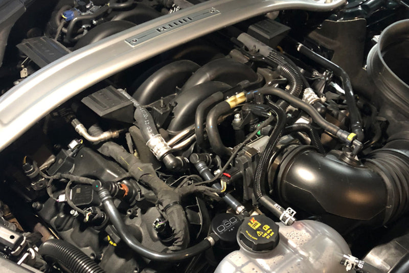 J&L 2018-2022 Ford Mustang GT Passenger Side Oil Separator 3.0 - Black Anodized 3024P-B 3024P-B Photo - Mounted