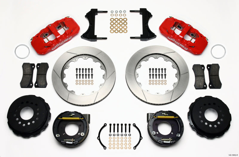Wilwood AERO4 Rear P-Brake Kit 14.00in Red Ford 8.8 w/2.5in Offset-5 Lug 140-10952-R 140-10952-R Photo - Primary