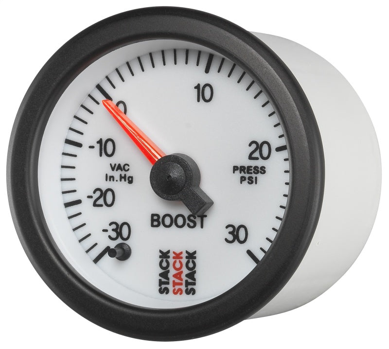 Autometer Stack 52mm -30INHG to +30 PSI (Incl T-Fitting) Pro Stepper Motor Boost Press Gauge - White ST3362 ST3362 User 2