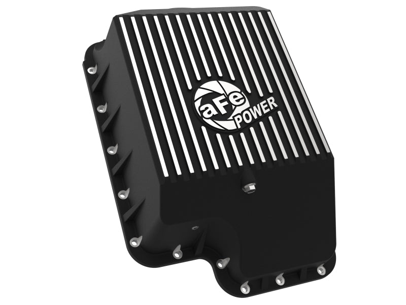 aFe Transmission Pan, Black w/ Machined Fins: Ford Diesel Trucks 94-10 V8- 46-70122-1 Photo - Unmounted