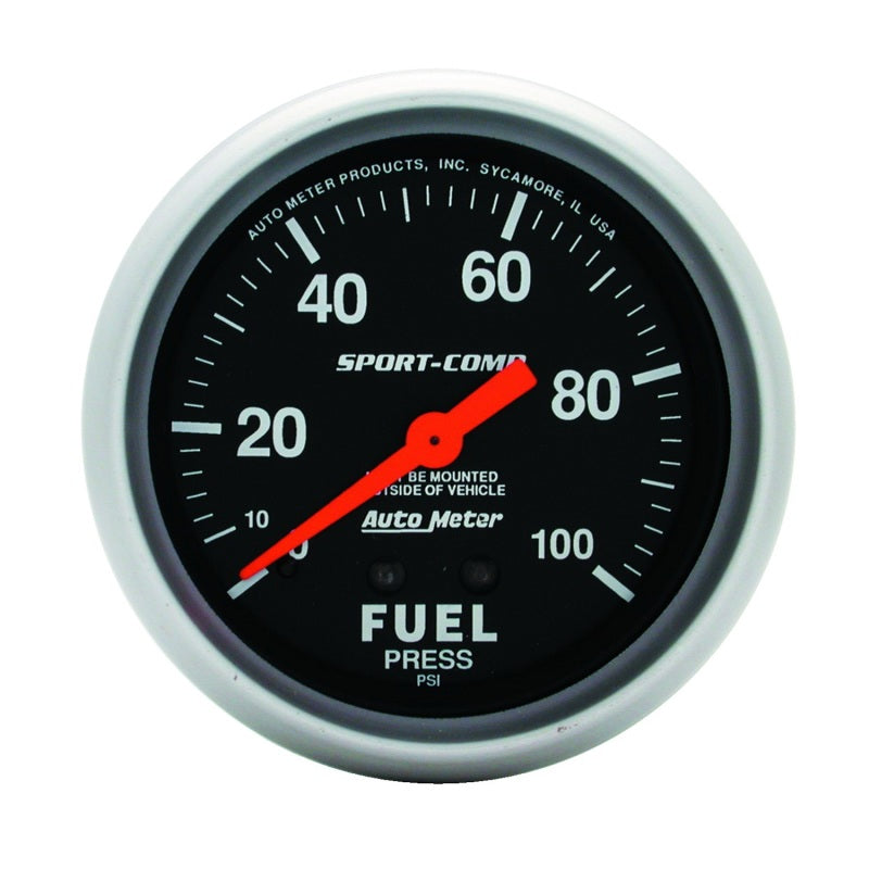 Autometer Gauge, Fuel Pressure, 2 5/8", 100Psi, Mechanical, Sport-Comp 3412 Photo - Primary