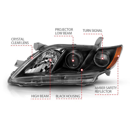 ANZO 2007-2011 Toyota Camry Projector Headlight Black Amber 121539 121539 Photo - Unmounted
