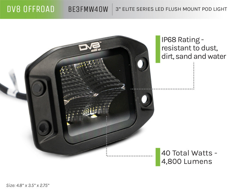 DV8 Offroad Elite Series 3in Cube LED Light 40W Spot 3W LED BE3FMW40W BE3FMW40W User 6