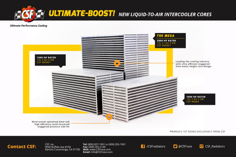 CSF Water/Air Bar & Plate Intercooler Core - 12in L x 6in H x 6in W 8085 8085 Brochure - A general brochure describing a brand, company, product line.  If brochure in question is for a specific product, use code PDB.