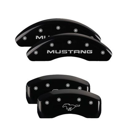 MGP 4 Caliper Covers Engraved Front Mustang Engraved Rear Pony Black finish silver ch 10224SMPYBK 10224SMPYBK Photo - Primary