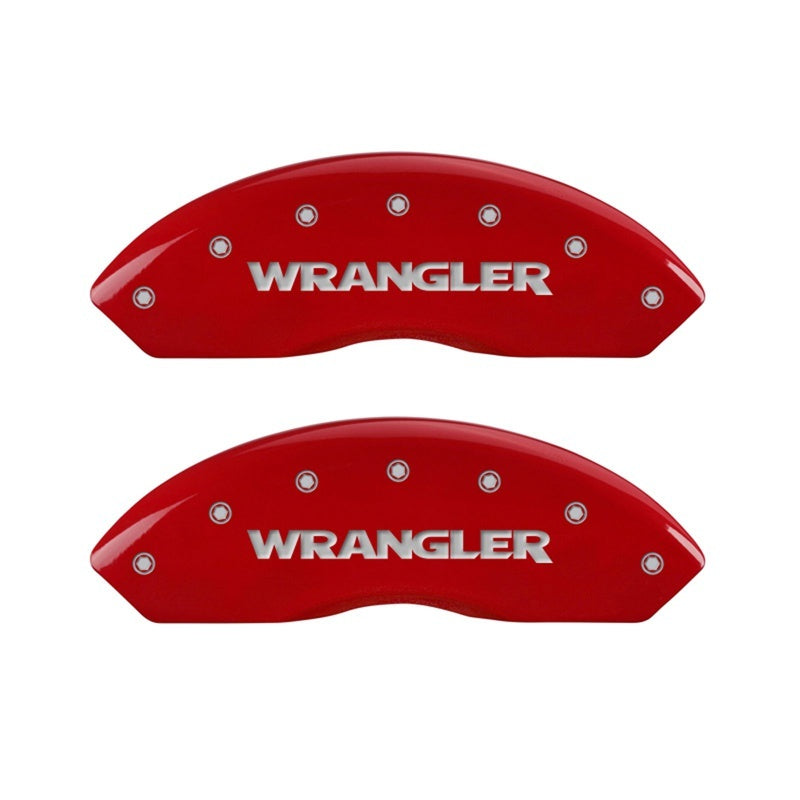MGP Front set 2 Caliper Covers Engraved Front WRANGLER Red finish silver ch 42009FWRGRD 42009FWRGRD Photo - Primary