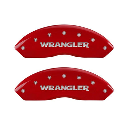 MGP Front set 2 Caliper Covers Engraved Front WRANGLER Red finish silver ch 42009FWRGRD 42009FWRGRD Photo - Primary