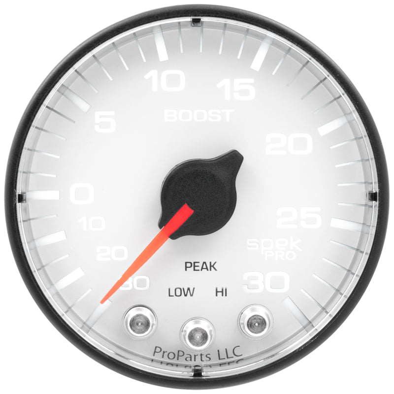 Autometer Spek-Pro Gauge Vac/Boost 2 1/16in 30Inhg-30psi Stepper Motor W/Peak & Warn White/Black P302128 P302128 User 1
