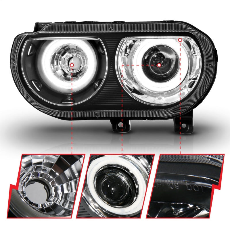 Anzo 2008-2014 Dodge Challenger Projector Headlights w/ Halo Black (CCFL) 121308 Photo - Unmounted