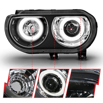 Anzo 2008-2014 Dodge Challenger Projector Headlights w/ Halo Black (CCFL) 121308 Photo - Unmounted