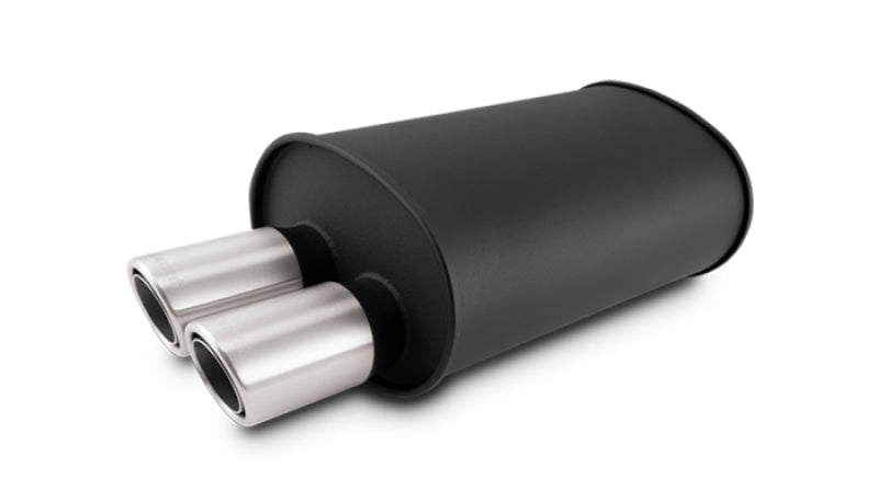Vibrant STREETPOWER Blk Oval Muffler w/Dual Offset Tip 3in Inlet ID 3in Tip OD 9.5in x 6.75in x 15in 12316 12316 Photo - Primary