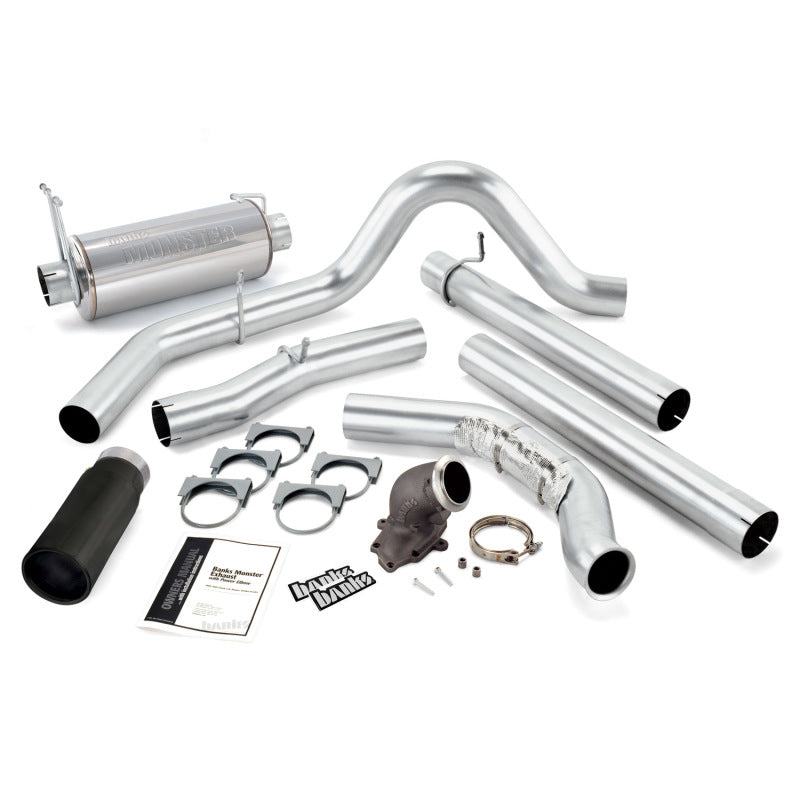 Banks Power 99 Ford 7.3L w/Cat Conv Monster Exhaust w/ Power Elbow - SS Single Exhaust w/ Black Tip 48658-B 48658-B Photo - Primary