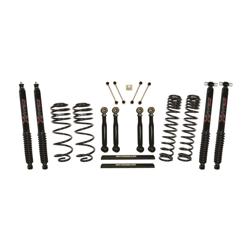 Skyjacker 03-06 Jeep TJ 4in D-Rate Long Travel Kit w/ Adj. FR/RR Lower Flex Links/Black Max Shocks TJ403BPBLTX TJ403BPBLTX Photo - Primary
