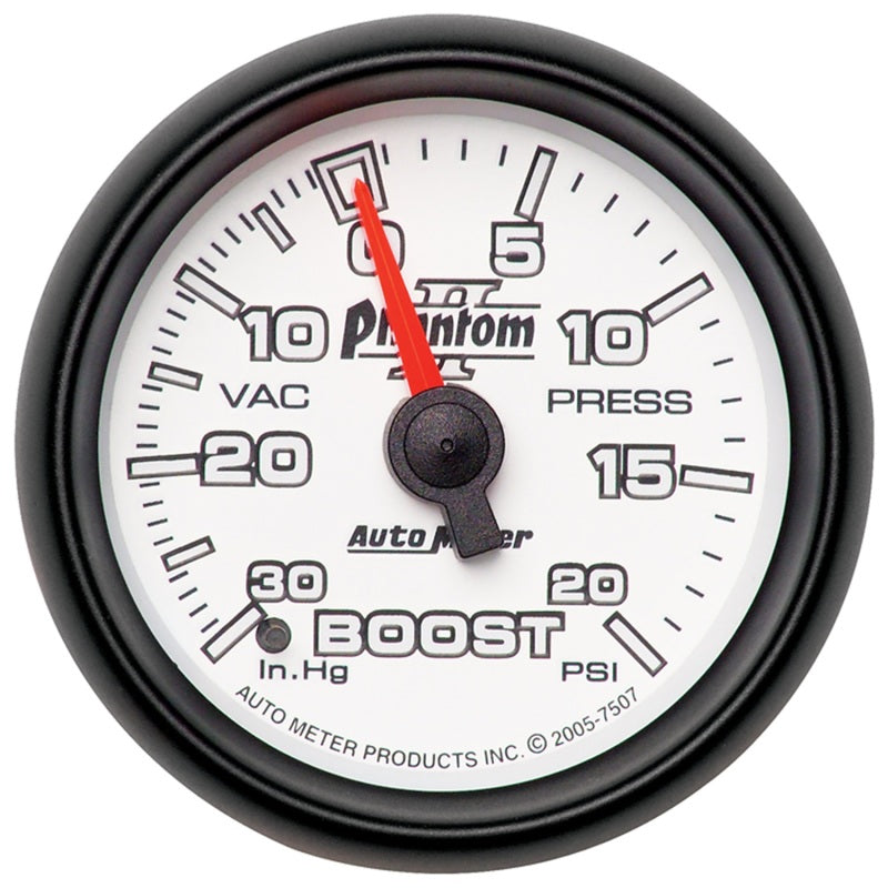 Autometer 2-1/16" Boost/Vacuum, 30 In Hg/20 Psi, Mechanical, Phantom II 7507 Photo - Primary