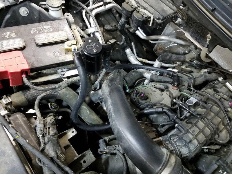 J&L 2011-2022 Ford F-150 2.7L/3.5L/5.0L Passenger Side Oil Separator 3.0 - Black Anodized 3016P-B 3016P-B Photo - Mounted