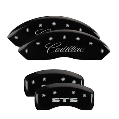 MGP 4 Caliper Covers Engraved Front Cursive/Cadillac Engraved Rear STS Black finish silver ch 35002SSTSBK 35002SSTSBK Photo - Primary