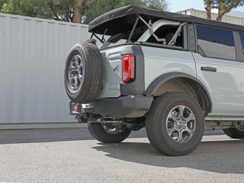 aFe Vulcan 3in 304 SS Axle-Back Exhaust 2021 Ford Bronco L4-2.3L (t)/V6-2.7L (tt) w/ Carbon Tips 49-33137-C 49-33137-C Photo - Mounted