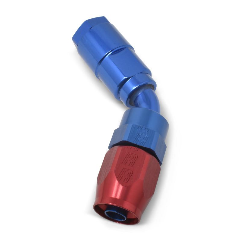 Russell Performance 3/8in SAE Quick Disc Female to -6 Hose Red/Blue 45 Degree Hose End 611210 611210 Photo - out of package