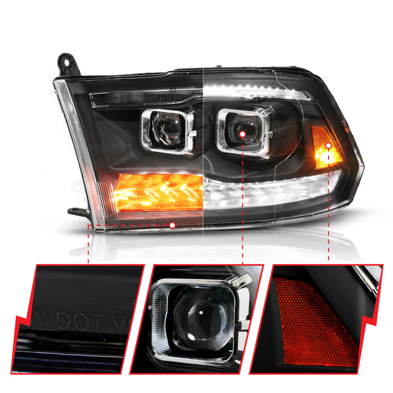 ANZO 09-19 Dodge RAM 1500 / 10-18 2500/3500 LED Proj Headlights SeqSig Black - Pair 111626A 111626A User 1