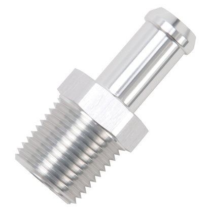 Edelbrock Hose End, Straight, 1/2" NPT to 1/2" Barb, Clear Anodize 8121 Photo - out of package