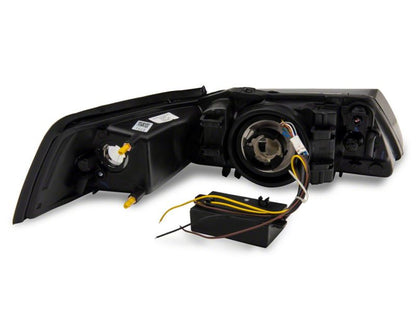 Raxiom 99-04 Ford Mustang Axial Series Headlights w/ Sequential LED Bar- Blk Housing (Clear Lens) 422713 422713 Photo - Close Up