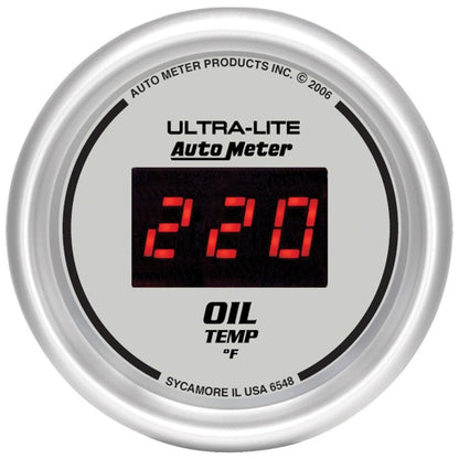 Autometer Gauge, Oil Temp, 2 1/16", 340 deg. F, Digital, Silver Dial w/ Red LED 6548 Photo - Primary
