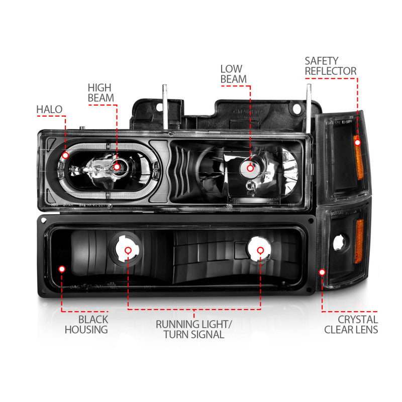 ANZO 88-98 Chevrolet C1500 Crystal Headlights Black Housing w/ Signal and Side Marker Lights 111507 111507 User 3