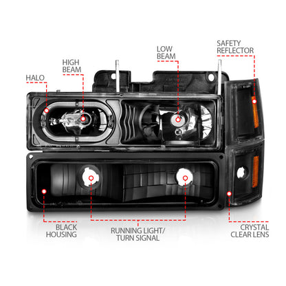 ANZO 88-98 Chevrolet C1500 Crystal Headlights Black Housing w/ Signal and Side Marker Lights 111507 111507 User 3