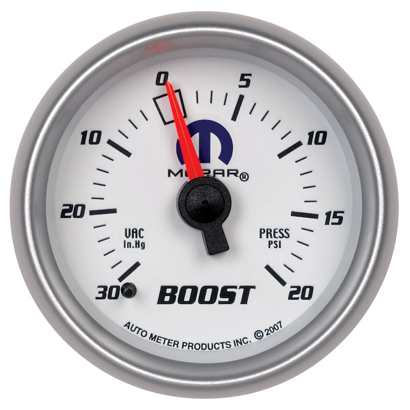 Autometer Gauge, Vac/Boost, 2 1/16", 30inHg-20psi, Mechanical, White, Mopar 880026 Photo - Primary