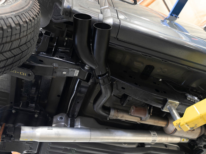 aFe Rebel DPF-Back 409 SS Exhaust System w/Dual Black Tips 18-19 Ford F-150 V6 3.0L (td) 49-43108-B 49-43108-B Photo - Mounted