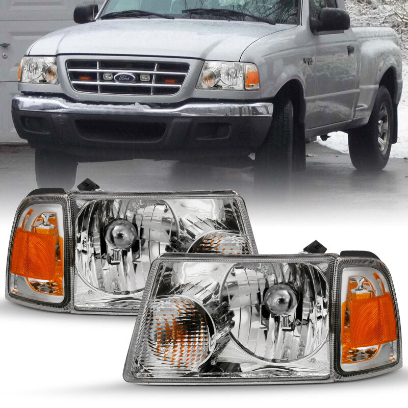 ANZO 2001-2011 Ford Ranger Crystal Headlight Chrome w/Corner Lights (OE Replacement) 111484 111484 Photo - Primary