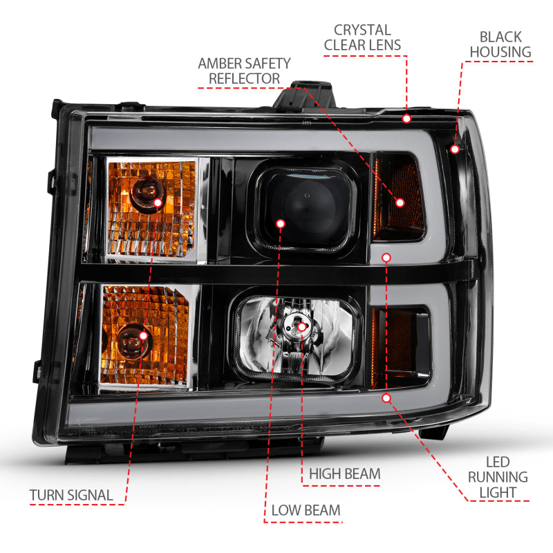 ANZO 2007-2013 Gmc Sierra 1500 Projector Headlight Plank Style Black w/ Clear Lens Amber 111482 111482 User 3