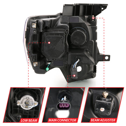 ANZO 2009-2014 Ford F-150 Projector Headlight Plank Style Chrome Amber 111444 111444 Photo - Unmounted