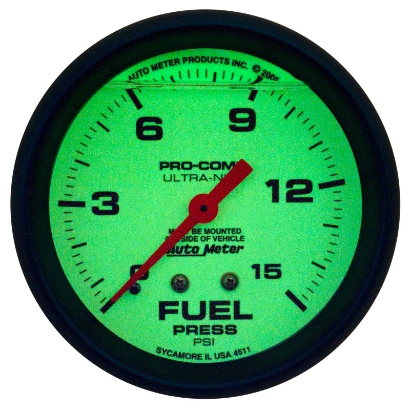 Autometer Ultra-Nite 2-5/8in 15psi Mechanical Glow In The Dark Fuel Pressure Gauge 4211 4211 User 2