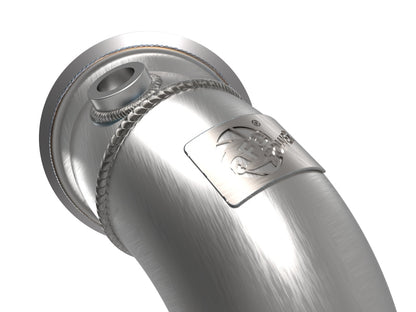 aFe Power Twisted Steel Down Pipe 3in 304 Stainless Steel w/ Cat 15-18 VW Golf R MKVII L4-2.0L (t) 48-36411-1YC 48-36411-1YC Photo - Close Up