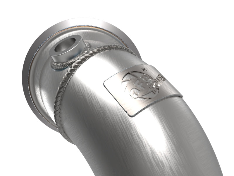 aFe Power Twisted Steel Down Pipe 3in 304 Stainless Steel w/ Cat 15-18 VW Golf R MKVII L4-2.0L (t) 48-36411-1YC 48-36411-1YC Photo - Close Up