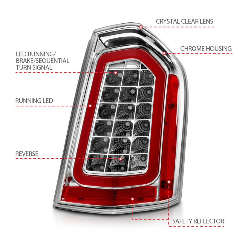 Anzo 11-14 Chrysler 300 Led Taillights Chrome w/ Sequential 321344 Photo - Unmounted