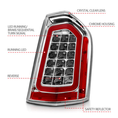 Anzo 11-14 Chrysler 300 Led Taillights Chrome w/ Sequential 321344 Photo - Unmounted