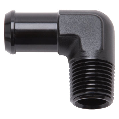 Edelbrock Hose End, 90-deg., 1/2" NPT to 1/2" Barb, Black Anodize 8180 Photo - Primary